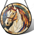 Stained Glass Window Hanging, Animal Horse Colored Mane Sun Catchers Glass Panel Cool Suncatcher Decor for Birthday for Women, Men, Wife, Aunt, and Mom 14.9x14.9 in