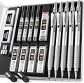 Nicpro Metal Mechanical Pencil Set, 5 PCS Art Drafting Pencils 0.3, 0.5, 0.7, 0.9 mm & 2mm Graphite Lead Holder For Sketching Drawing With 9 Tubes (4B 2B HB 2H Colors) Lead Refills Erasers Case