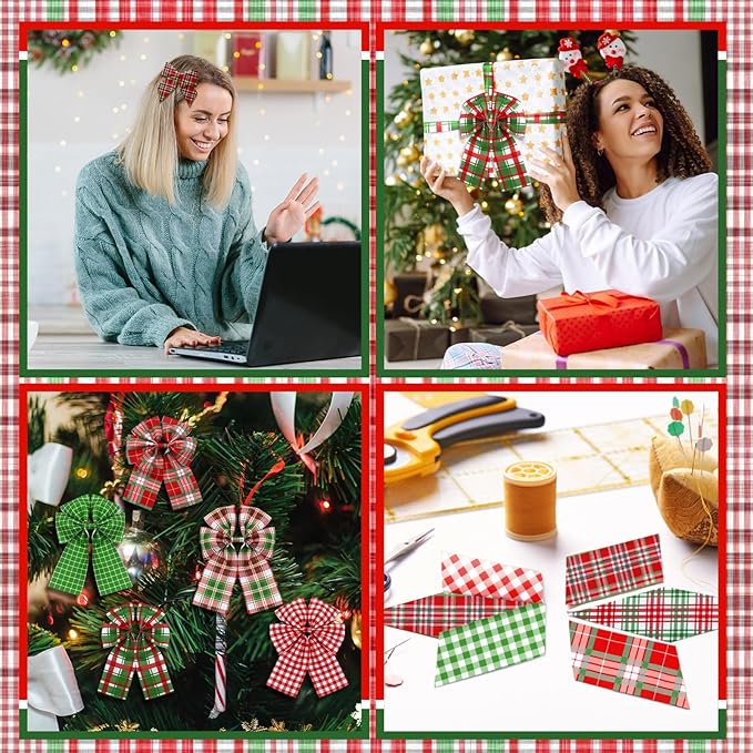 40 Pcs Vintage Plaid Christmas Quilting Fabric Jelly Fabric Squares Patchwork Roll 2.56 Inch Red Green and Pink Plaid Patchwork Retro Precut Strips for Xmas Craft Sewing DIY Handmade