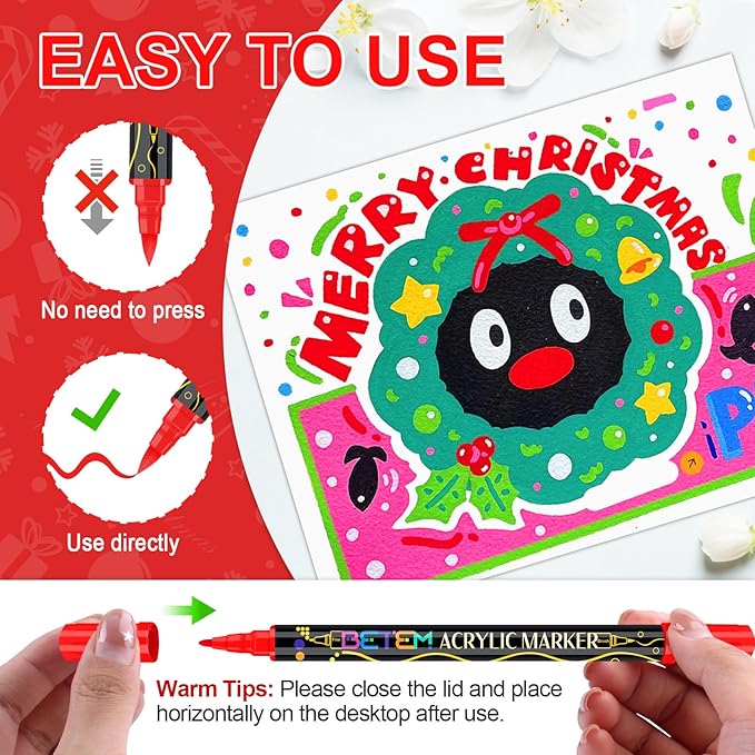 Betem Paint Markers Acrylic Paint Pens, Dual Tip 120 Colors Acrylic Markers with Brush Tip and Fine Point, Art Supplies for Wood, Canvas, Glass, Rock Painting Kit DIY Crafts Drawing Kit with Bag