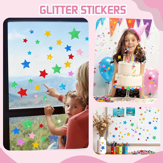 1376Pcs Foam Star Stickers,Glitter Foam Stickers Small Large Star Shape Sticker Self Adhesive,8Sheets Colorful Sticker for Kids Reward Arts Crafts Supplies Scrapbook Christmas Decor(8,Multicolor)