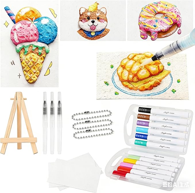 BAGISTES Magic 3D Bubble Texture Painting Set, DIY Foam Art Kit with Water-Activated Puffy Effect - Includes Soft-Tip Water Pen & Expansion Paper for Creative Decor & Art Therapy