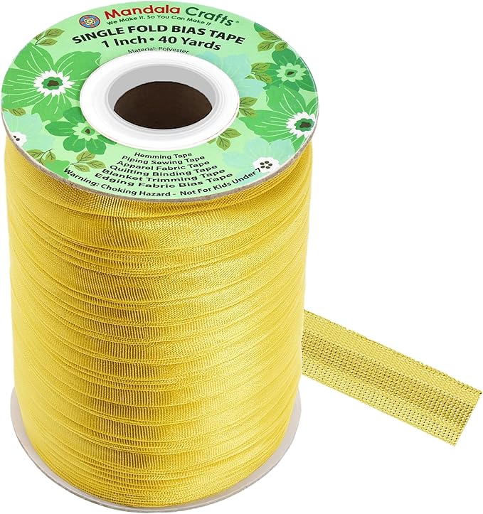 Mandala Crafts 1 Inch Single Fold Bias Tape for Sewing, Quilting, Piping, Hemming, Blanket & Quilt Binding – 40 Yards Metallic Gold Fabric Seam Binding Tape
