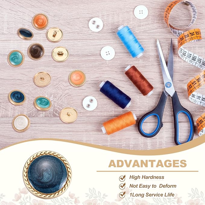 MECCANIXITY Metal Vintage Gold Button 15mm Round Metal Sewing Button Alloy Shank Replacement for Women's Suit Woolen Coat Shirt Dress Sewing Dark Blue Pack of 10