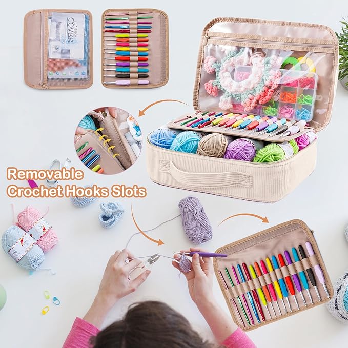 MYBAGZING Initial Crochet Kit for Beginners with Yarn Storage Bag, 10pcs Crochet Hooks 2.0-6.0 mm, 10 Skeins Yarn for Crocheting, Knitting Accessories, 58pc Crochet Starter Kit for Adults