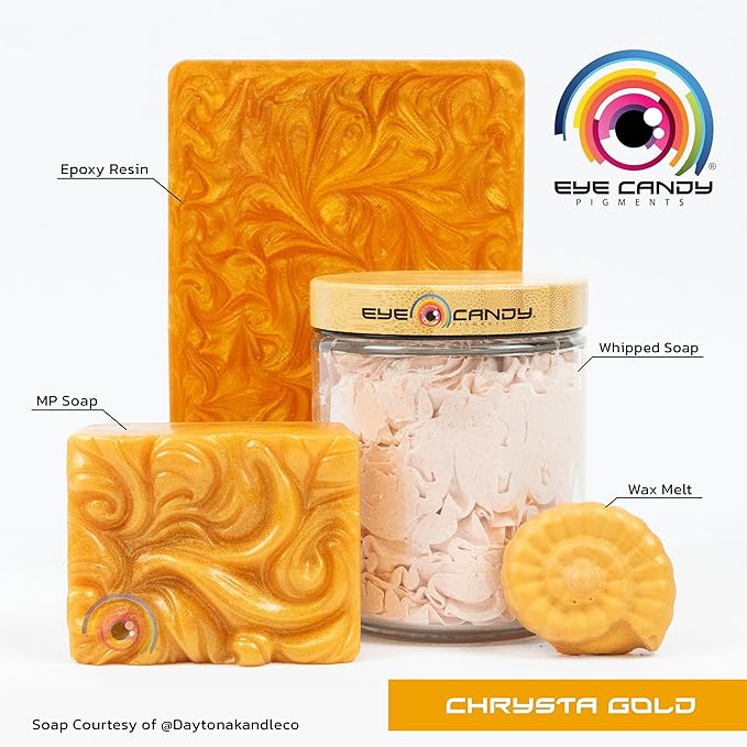 Eye Candy Pigments Premium Gold Mica Powder - Chrysta Gold (50gr) - for Epoxy, Resin, Soap, Paint, Woodworking, Acrylic Pouring, Bath Bombs, Fishing Lures - DIY Arts and Crafts Additive