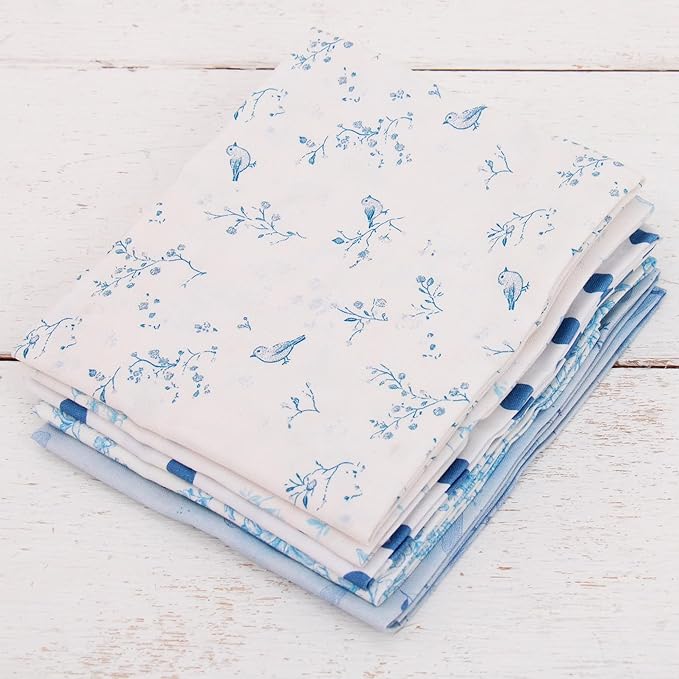 Threadart Exclusive 5 Fat Quarter Bundles - White and Blue Vintage Prints 100% Cotton Fabric - Premium 100% Cotton Quilting Fabric - No Duplicates - Full Size Fat Quarters 18"x21" - White and Blue
