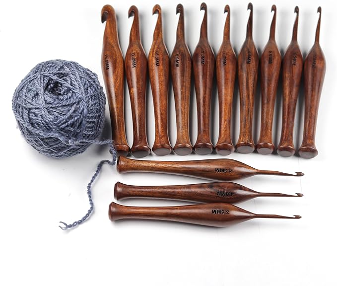 13 Pieces Premium Wooden Crochet Hooks, Crochets Hooks Set for Knitting and Crocheting - Rosewood Knitting Needles (1)