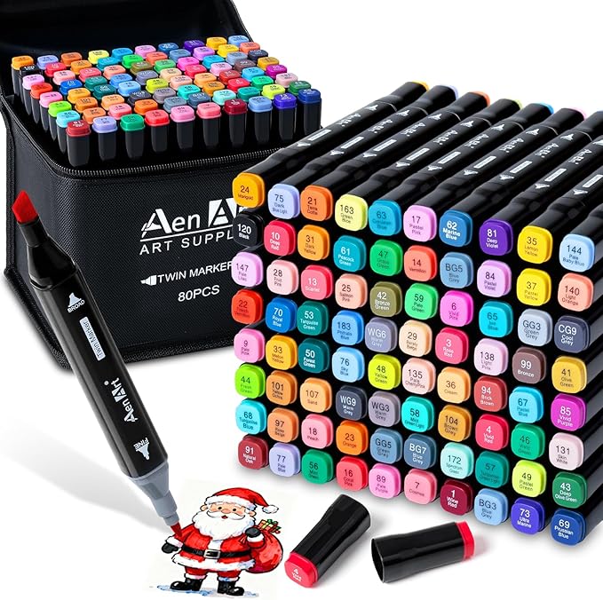 Alcohol Markers Set, 80 Color Dual Tip Art Drawing Markers, Artist Pens with Organizing Case for Adult Drawing Coloring Sketching
