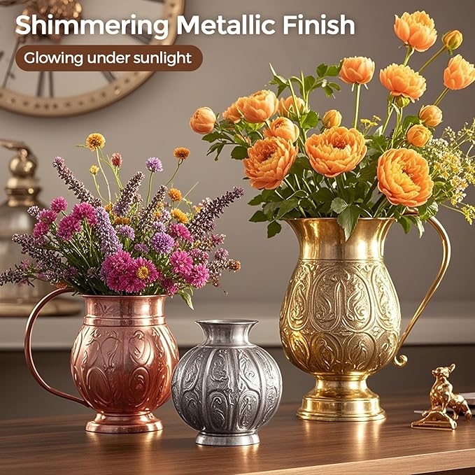 Nicpro Acrylic Paint Metallic, 3 Colors Gold, Silver, Copper 12oz/360ml Gold Leaf Paint, Non Toxic, Non Fading for Art Painting, Handcrafts, Ideal for Multi-surface, Canvas, Wood, Clay, Metal