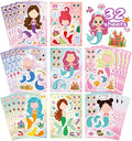 32 Sheets Mermaid Stickers for Kids, Make Your Own Sticker, Mermaid Make a Face Stickers for Kids Party Favors, Classroom Teacher Rewards, Art Craft Supplies