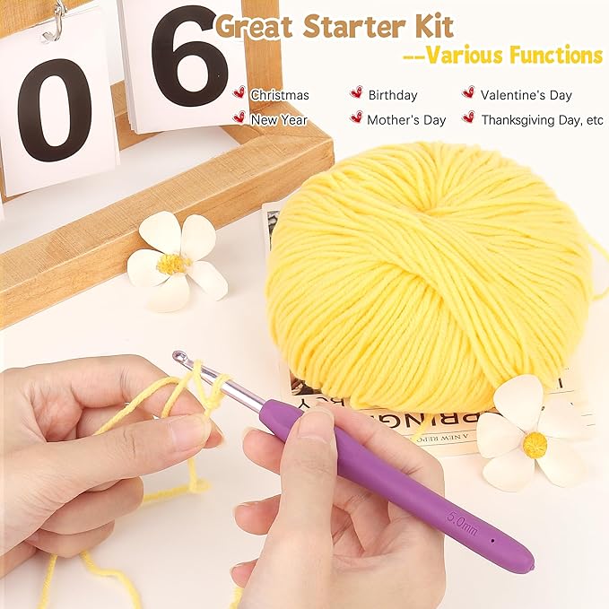 Katech Cotton Yarn for Crocheting-55% Cotton 45% Acrylic-4 Medium (Worsted)-Super Soft Milk Cotton Yarn-Great Crochet and Knitting Starter Kit for Colorful Craft（Yellow）