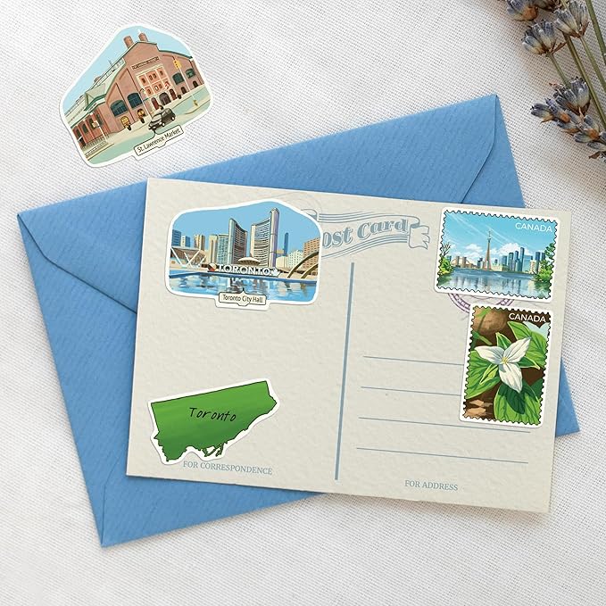 Navy Peony Trendy Toronto Travel Stickers (28pcs) - T-Dot, Queen City, Canada City-Themed Vacation Stickers for Scrapbooking, Journals, Suitcases