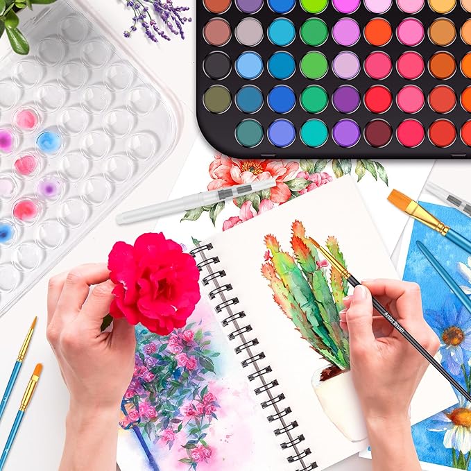 Taotree Watercolor Paint Set, 48 Colors Watercolors Kit Water Colors with 10 Paint Brushes, Brush Pens, Palette, Drawing Pad, Painting Supplies, Christmas Gifts for Adults Artist Drawing, Painting