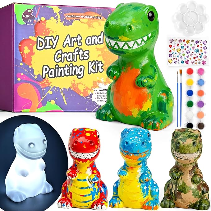 dededa Paint Your Own Dinosaur Lamp Kit, Arts and Crafts for Kids, Art Supplies Painting Kits Dinosaur Toys for Kids 8-12, Christmas Halloween Birthday Gifts for Boys Girls Ages 4 5 6 7 8 9 10 11 12+