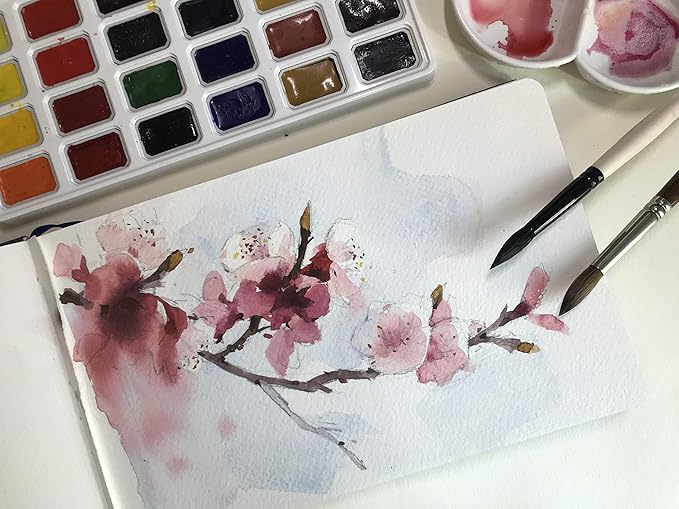 Watercolor Journal, 3.5x5.5”, 140 LB, 300 GSM, tumuarta Cotton Paper, Cold Press, 24 Sheets, 48 Pages, Watercolor Paper Sketchbooks for Use As Travel Notebook and Mixed Media Pad On The Go