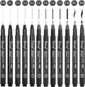 Bianyo Black Art Pen Set - 12 Assorted Sizes Fine Line Drawing, Upgraded Pigment Ink, Water-Resistant Archival Pens for Artists, Crafters, and Journaling