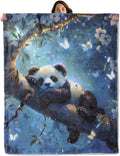 Fantasy Panda Throw Blanket – Cute Animal and Butterfly Design, Cozy Warm Flannel Blankets, All Season Use, Kids Boys Girls Women Gifts, 50x60in, Sofa Office Dorm Travel RV Farmhouse Decoration