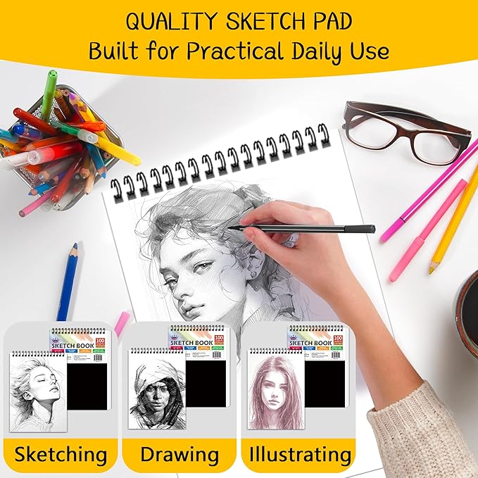 WINNER 9" x 12" Sketch Book 4 Pack, 400 Sheets Spiral Bound Art Sketchbook, 68lb/100gsm White Acid Free Drawing Pad, Sketching Drawing Writing Sketch Pad, Art Supplies for School, Kids, Adults &Teens