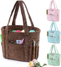 Corduroy Crochet Bag 11.5" Large Yarn Storage Tote with Grommets, Needle Holders – Knitting Bag Organizer for Crochet Hooks, Accessories, Tools & Projects –Gift for Knitters & Crafters