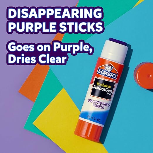 Elmer’s Color 'n Glitz Glue Sticks, Washable, Assorted Colors, Includes Disappearing Purple, 6 Grams 12 Count - Stocking Stuffer, Vision Board, #1 Teacher Brand