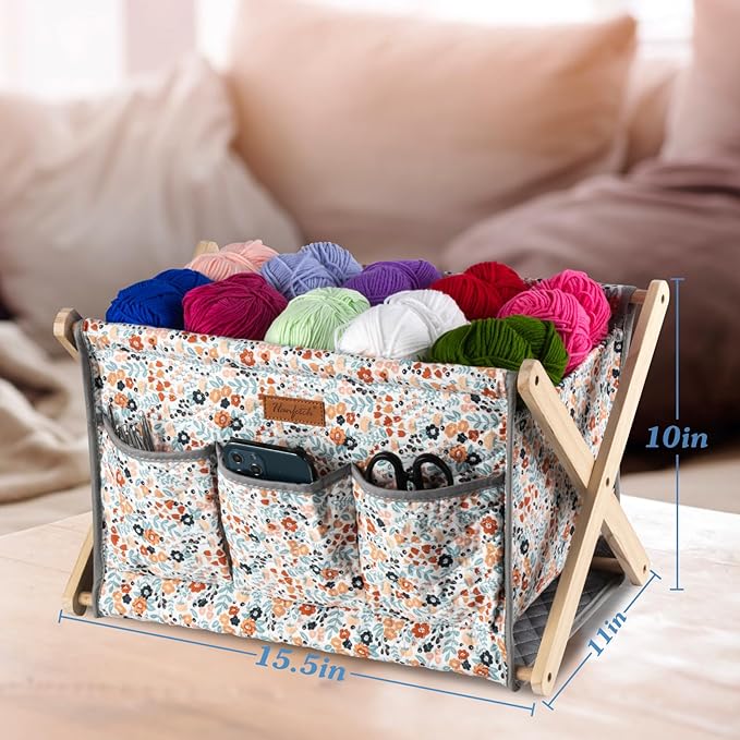 Hanfetch Yarn Caddy Large Size Yarn Storage Organizer for Yarn Skeins-Organizer for Crochet Hooks Knitting Needles Other Accessories
