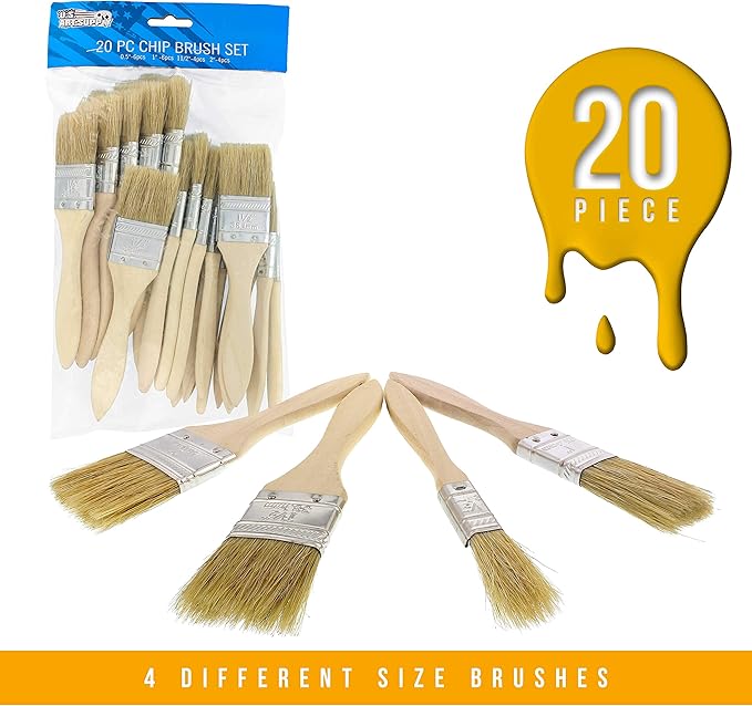 US Art Supply 20 Pack of Assorted Size Paint and Chip Paint Brushes for Paint, Stains, Varnishes, Glues, and Gesso