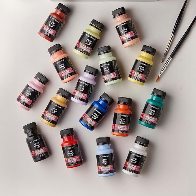 GRANOTONE Acrylic Paint Set of 16 Multicolor Pack 1.69 Fl Oz Each Bottle Non Toxic Water Based Fast Drying Paints for Canvas Wood Fabric and DIY Crafts for Artists Beginners and Kids