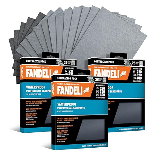 Fandeli | Waterproof Sandpaper | for Car Polishing, Wooden Furniture Sanding and Metal Sanding | Water Resistant (Assorted Grits (220, 320, 400)