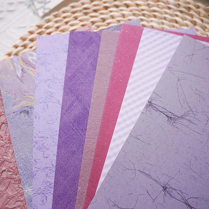 15Pcs Handmade Scrapbook Art Paper Craft Textured Paper Colorful A5 sheet Mesh Special Paper Mix for Scrapbooking Junk Journal Journaling Supplies DIY Materials,5.8x8.2 inches (Purple)