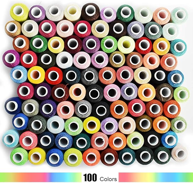 100 Color All Purpose Sewing Thread Polyester 250 Yards Per Spools for Hand Stitching, Embroidery, Machine, Quilting and Crafts