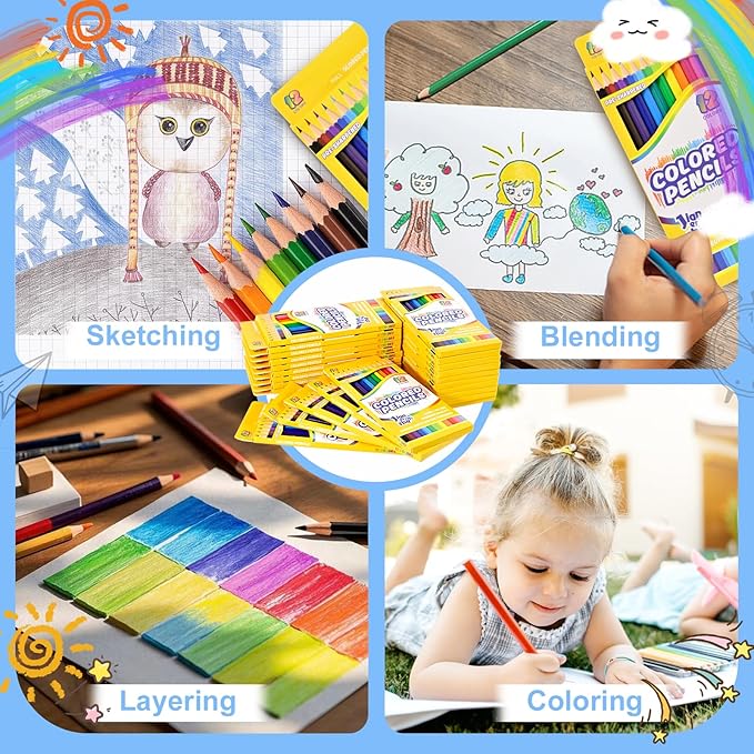 288 Colored Pencils Bulk, 24 Packs 12 Pre-sharpened Colored Pencils for Kids, Back to School Supplies,Teachers Essential Classroom Art Prizes