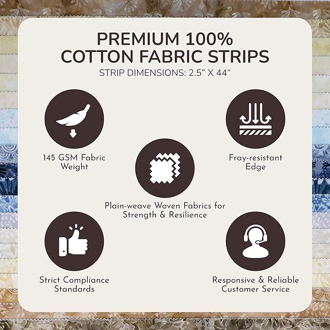 Tinyspool & Co. Jelly Roll Fabric Strips for Quilting, Crafting, and Sewing, 40 Strip Assorted Bundle, Soft Cotton for Blanket, Rug, Upholstery, Home Decor, and Purse Making, Tidepool