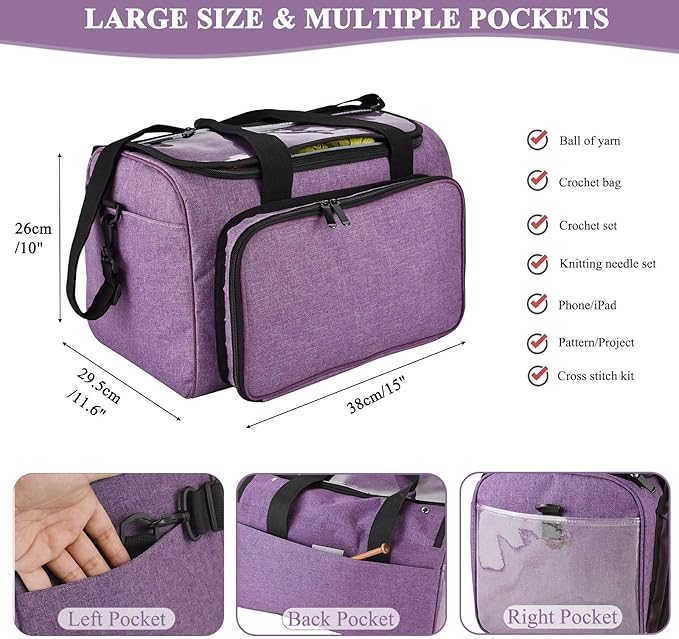 Coopay Crochet & Knitting Tote Bag - Large Organizer for Yarn, Hooks, Needles & Craft Tools