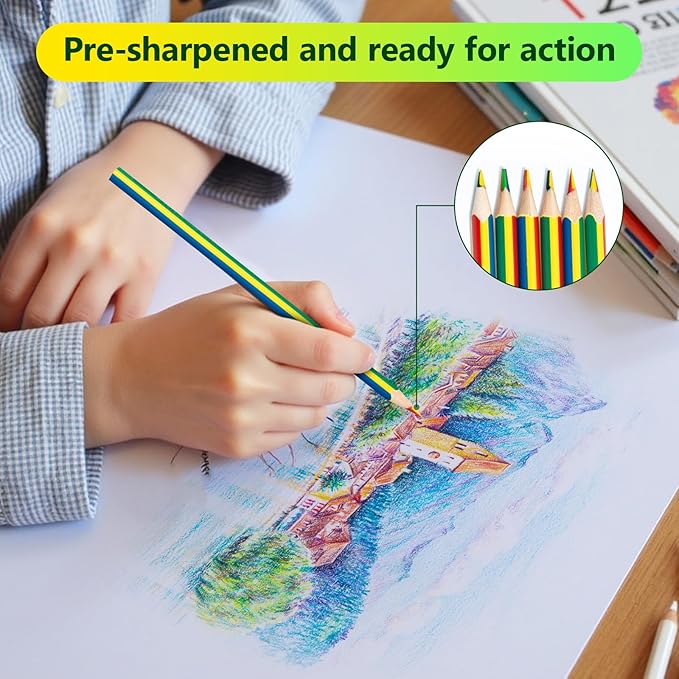 M&G Stocking Stuffers 6 PCS Rainbow Pencil Multicolored 4 in 1 Rainbow Colored Pencils, Christmas Gift Drawing Pencil for Adults & Artists