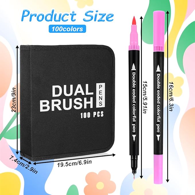 100 Colors Dual Brush Marker Pens, Artist Marker Set with Fine Brush Tip Pen Art Markers for Adults Kids Coloring Books Bullet Journaling Drawing Painting Card Making