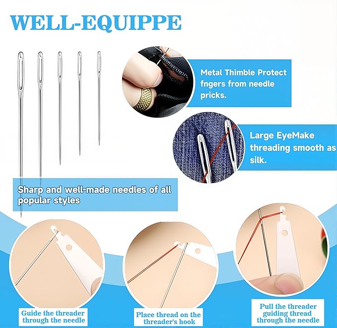 37PCS Sewing Tool Set, New Big Eye Steel Sewing Needles Kit, Stainless Steel Needles for Hand Sewing Kit, Portable DIY Hand Made Craft Set for Lovers
