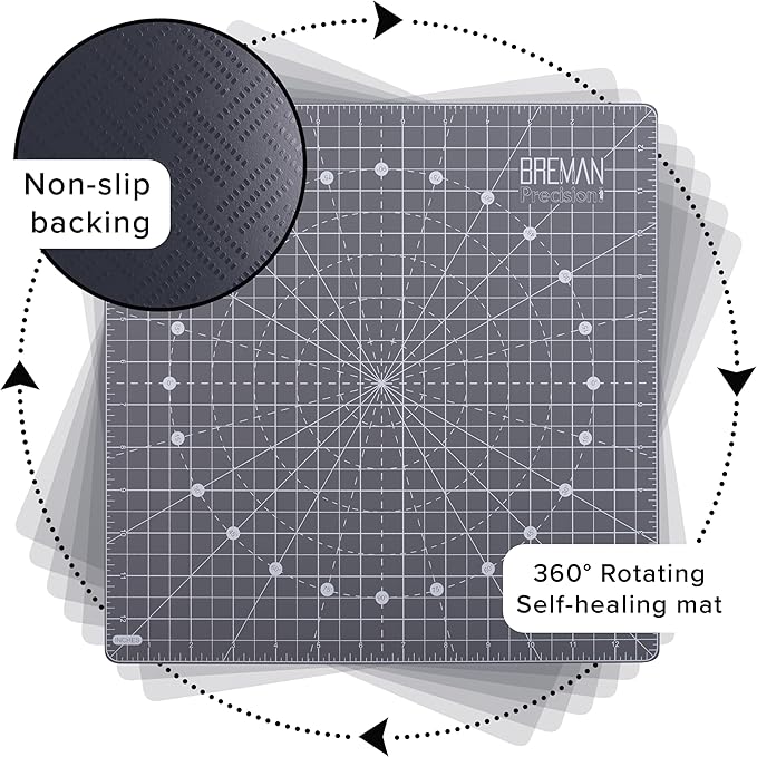 WA Portman Rotary Self Healing Cutting Mat Set – 13x13 Inch Rotating Cutting Mats for Quilting, Sewing & Crafts – Non-Slip Backing, 360° Full Rotation, Durable Cutter Board with Grippers for Precision