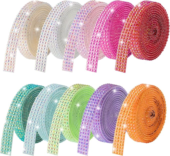 Bedazzling Strips, 10-Yard Rhinestone Strips for DIY Craft, Rhinestones for Crafting, 10-Rolls Rhinestone Ribbon Self Adhesive