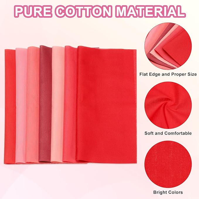 PATIKIL Cotton Fabric Bundles, 14 Pcs 4 x 4 Inch Fat Quarter Solid Color Precut Fabric Squares for Sewing Patchwork Quilting DIY Crafts, Red