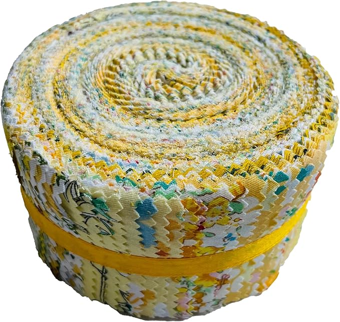 LUMANSUO Jelly Roll Fabric - 10 Assorted Floral Prints, 100% Cotton, 40 Pre-Cut Strips (2.5 x 44 Inch) Fabric for Quilting and Sewing,Yellow