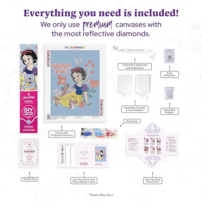 DIAMOND ART CLUB Snow White - Sweetest of All Diamond Painting Kit, Fun DIY Crafts for Adults, Round Diamond Art Canvas, 13" x 17"