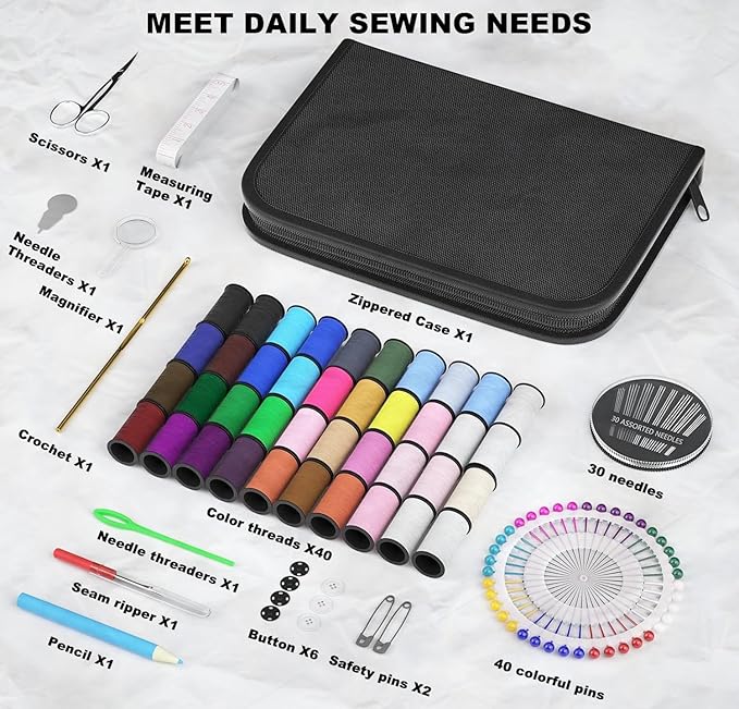 MIXCOOL Sewing Kit for Adults, Beginners, Needle and Thread Kit, Portable Sewing Supplies, Contains Thread, Scissor, Needles, Measuring Tape