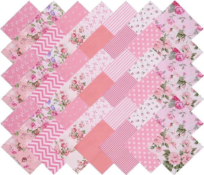 Pink Charm Packs for Quilting 5 inch - 5x5 Charm Squares Precut Quilting Fabric - 100% Cotton Fabric Squares for Sewing DIY Patchwork (42Pcs) ﻿