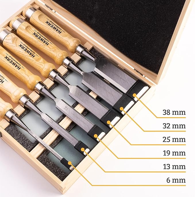 Wood Chisel Set - Wood Chisel Sets with Premium Wooden Case - Small Carving Wood Chisels for Woodworking - Includes 6 pcs Wood Working Chisels & 2 Sharpening Stones