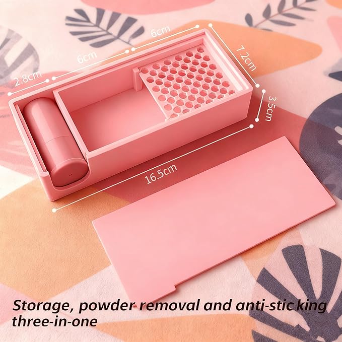 Cornstarch Powder Box Set with Brushes, 2-in-1 Powder Container with Removable Sifter & Sliding Lid, Non-Stick Tool for Polymer Clay Cutters & Jewelry Making (Pink)