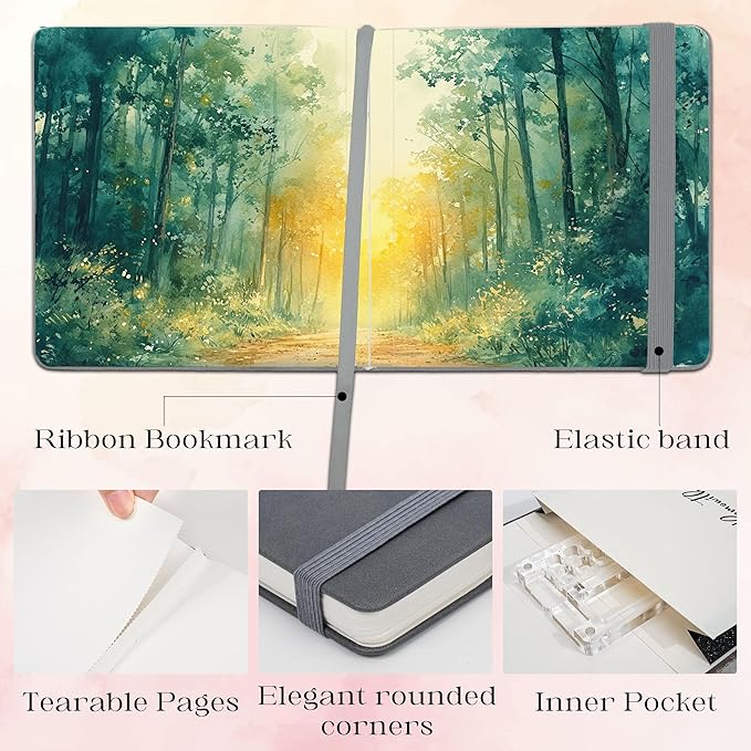 Remowith Leather Cover Watercolor Sketchbook, 6"x5.5" Journal, 300gsm Cold Press Cotton Paper (24 Sheets/48 Pages), Perfect Watercolor Journal for Markers, Pastels, Darkgrey