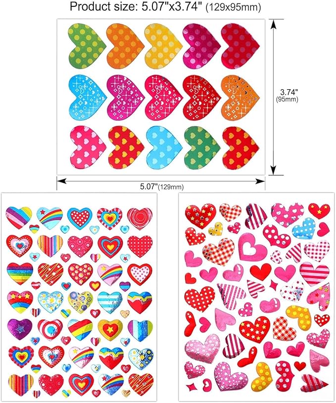 Love Heart Stickers, 60 Sheets Colorful Heart Decorative Stickers for Valentine's Day, Anniversaries, Wedding