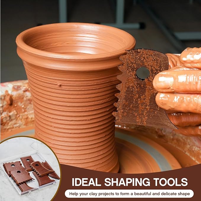 Amylove 7 Pcs Pottery Tools Pottery Foot Shaper Trimming Tools Profile Rib Bundle Foot Shaper for Ceramics for Carving Clay Molds Clay Texture Ribs Ceramics, Beech Wood (Reddish Brown)