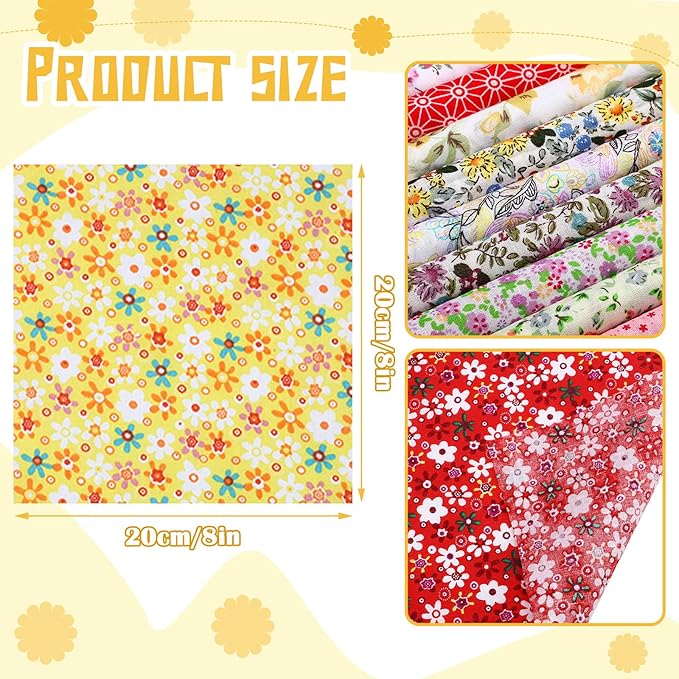 100 Pcs 8 x 8 Inch Cotton Fabric Squares No Repeat Pre Cut Quilting Fabric Bundles Multi Color Floral Square Patchwork Floral Printed Quilting Supplies for Sewing, Christmas DIY Craft, Scrapbooking